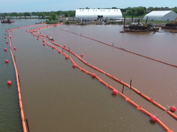 silt curtain system deployed to control sediment pollution